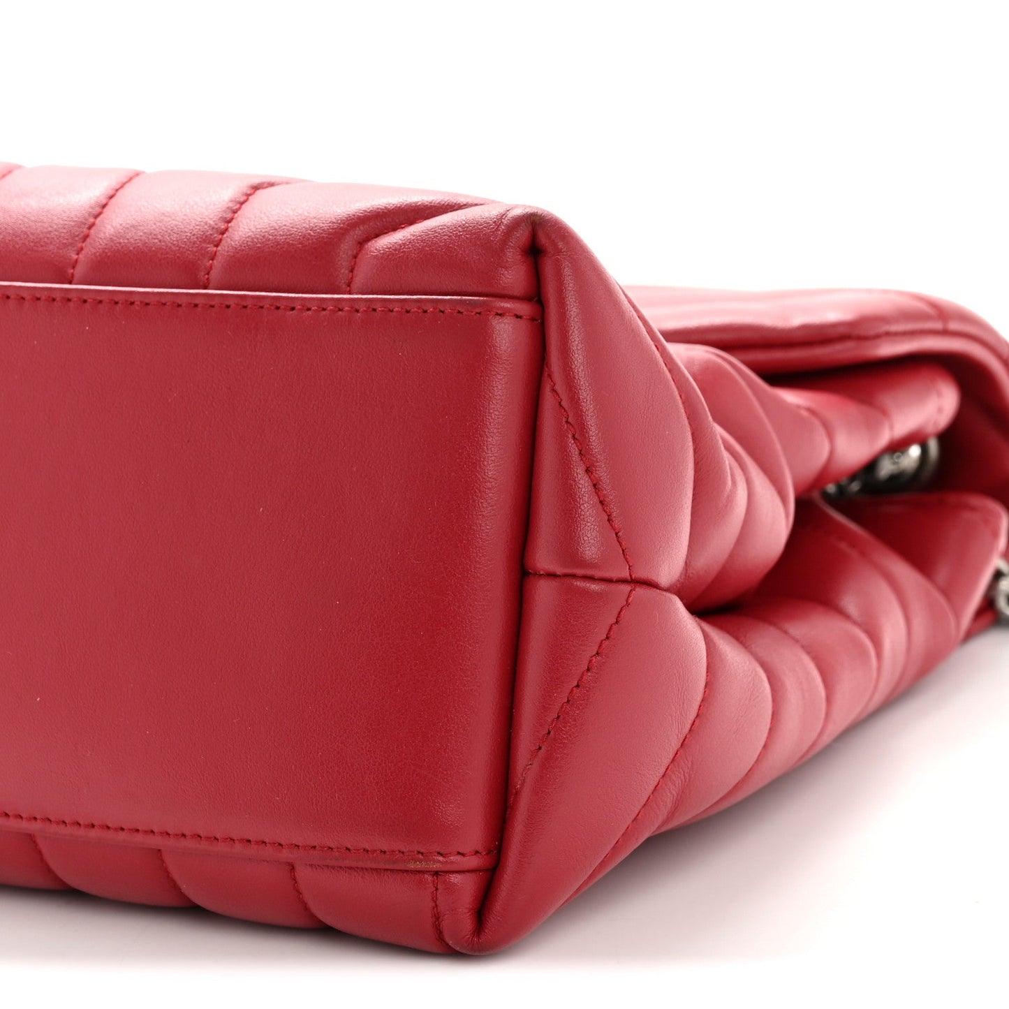 Calfskin Y Quilted Monogram Medium Loulou Chain Satchel Lipstick Red