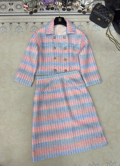 CC Tweed Skirt Blue Pink Lanie Wool Polyamide 251953