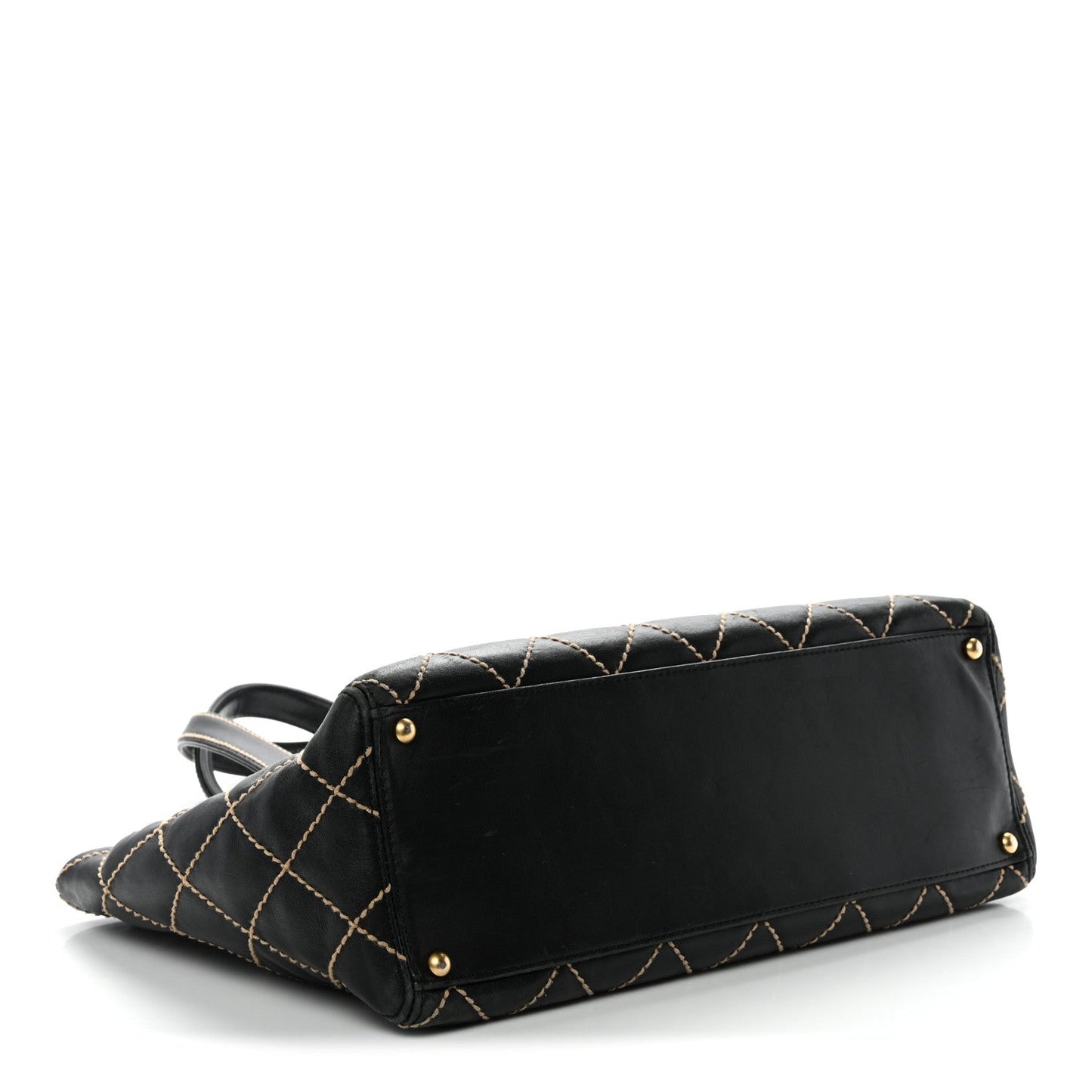 Calfskin Contrast Stitch Surpique Tote Black