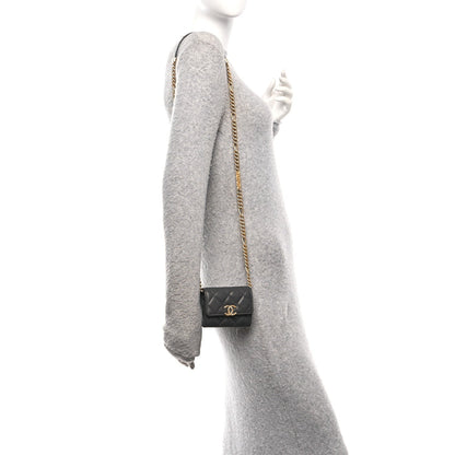 Caviar Quilted Bracelet On Chain Clutch Grey