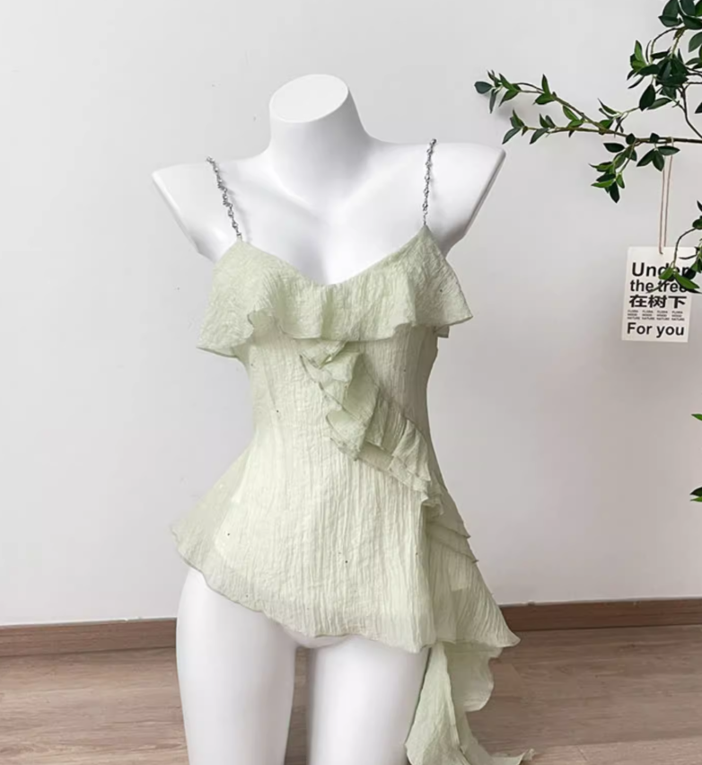 2025 new irregular camisole summer design sleeveless waist outerwear top for women R0301