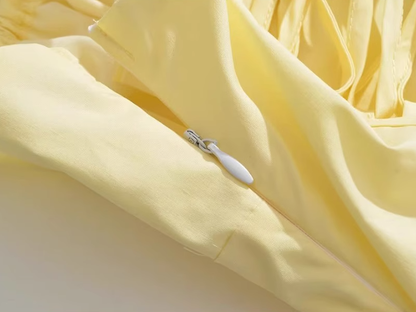 2025 Summer New Yellow Slit Sexy Waist Drawstring Holiday Suspender Dress R0938