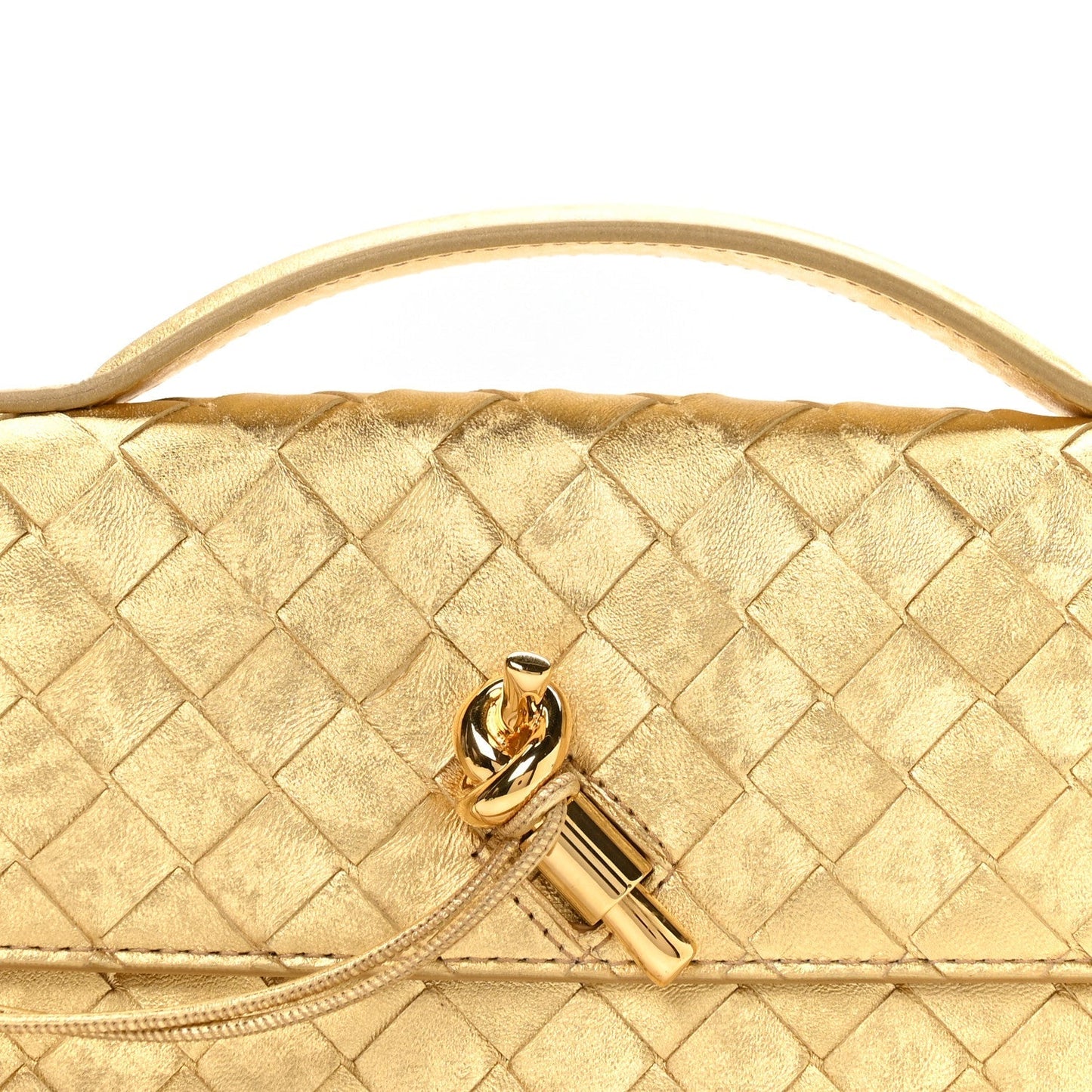 Metallic Lambskin Intrecciato Long Andiamo Top Handle Clutch Gold