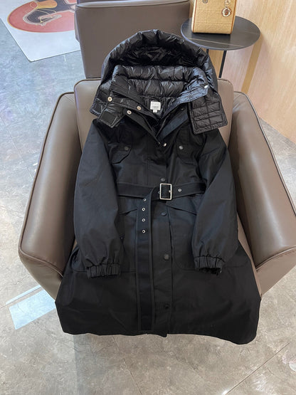 Burberry 25 Trench Coat Two-piece Set Black Cotton Down Nylon