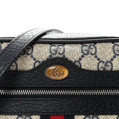 GG Supreme Monogram Textured Dollar Calfskin Web Mini Ophidia Shoulder Bag Beige Blue