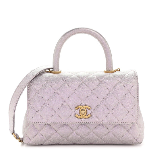 Metallic Caviar Quilted Mini Coco Handle Flap Light Pink