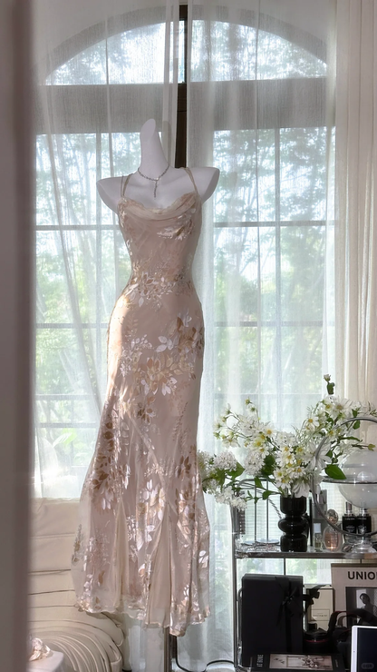 Elegant Mermaid Long Chiffon Spaghetti Strap Luxury Ball Gown Evening Dress Prom Dresses TP3965