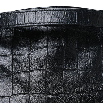 Calfskin Crocodile Embossed Monogram Medium Niki Shopping Bag Black