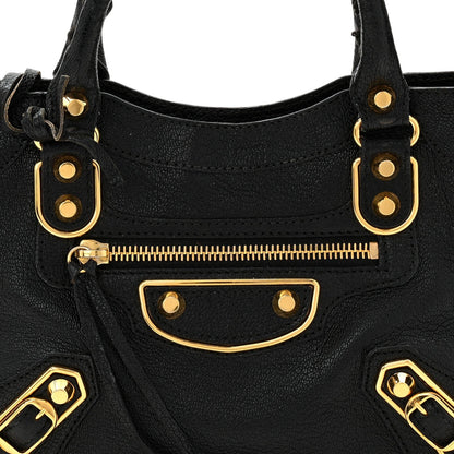 Chevre Gold Metallic Edge Hardware Mini City Black