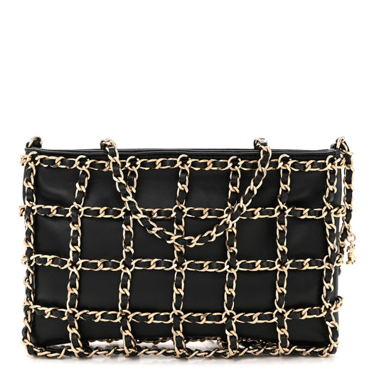 Lambskin Chain Frame Shoulder Bag Black