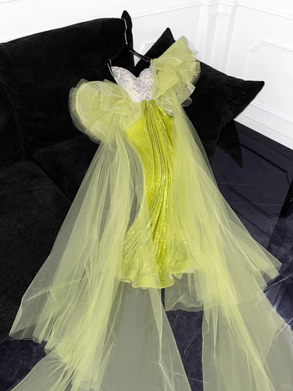 Sparkling Green Sequined Design Elegant Mermaid Prom Dress Evening Dress TP4214