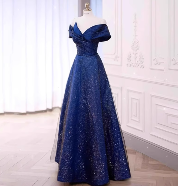 Elegant Burgundy Off-the-shoulder A-line Satin Tulle Long Prom Dress Evening Dress P4472