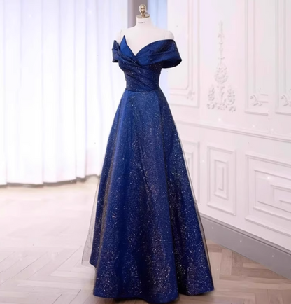 Elegant Burgundy Off-the-shoulder A-line Satin Tulle Long Prom Dress Evening Dress P4472