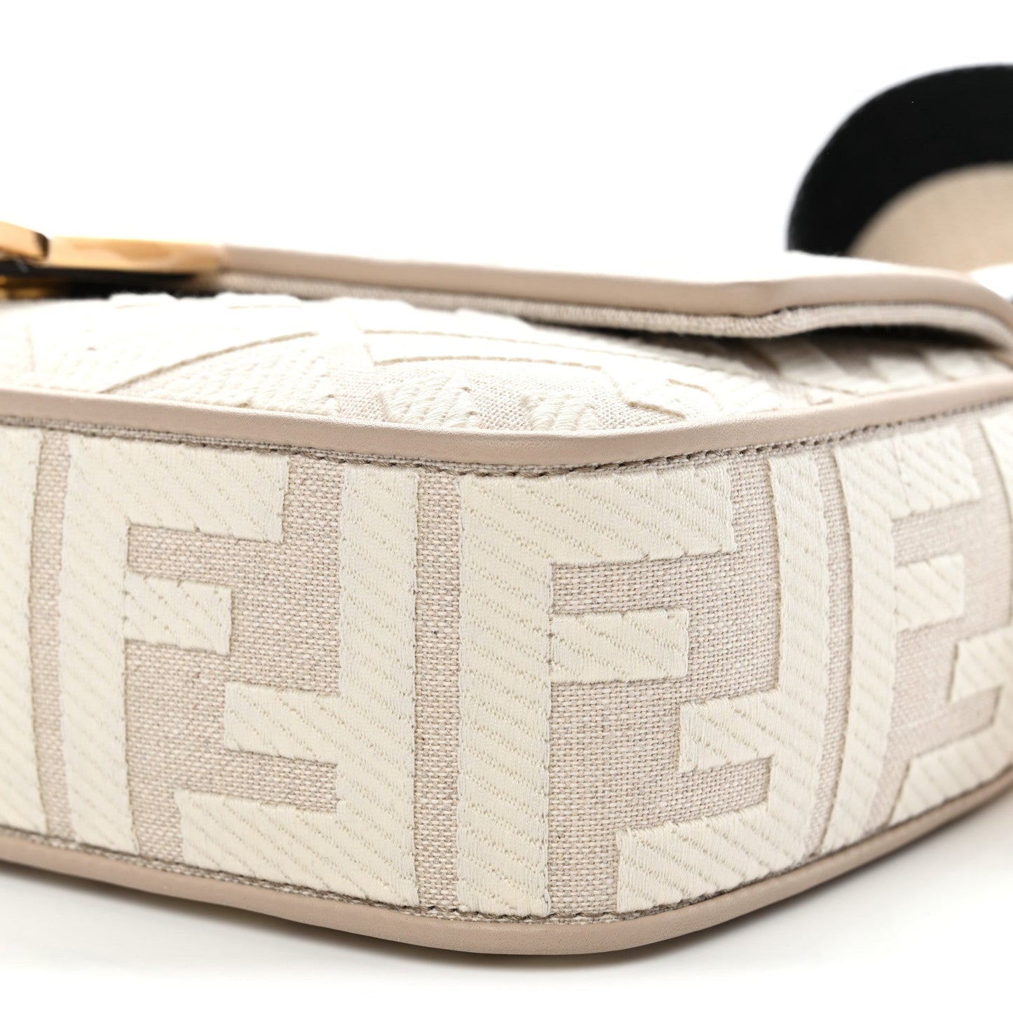Canvas Vitello King FF Embroidered Baguette Grezzo White Nuvola