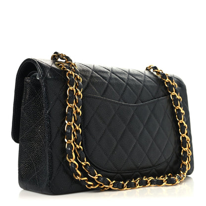 Caviar Quilted Medium Double Flap Black