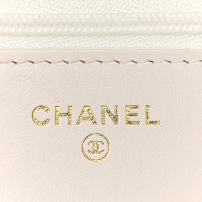 Shiny Crumpled Calfskin Quilted Enamel Heart Wallet On Chain WOC White