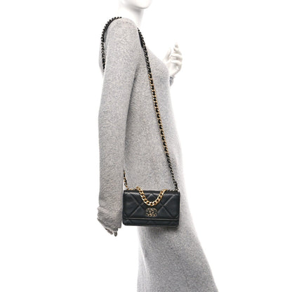 Lambskin Quilted Chanel 19 Wallet On Chain WOC Black