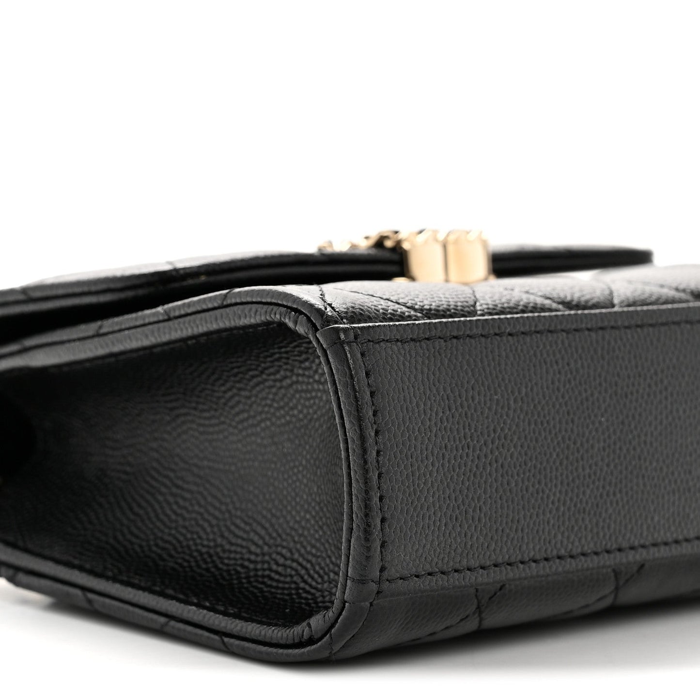 Caviar Quilted Double Chain Top Handle Flap With Chain Black
