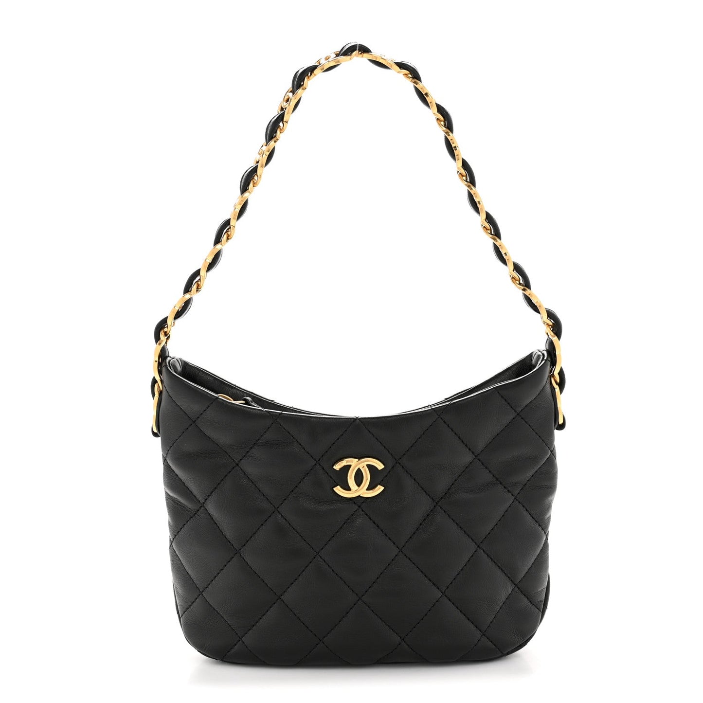 Lambskin Quilted CC Links Hobo Black