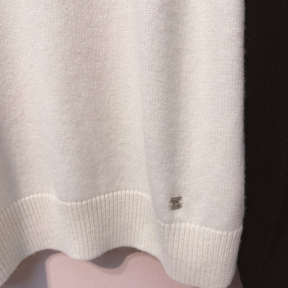 Chanel 25 Bow Sweater Black White Wool 317422