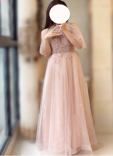 Elegant Pink A-line Halter Tulle Long  Prom Dress Evening Dress P4483