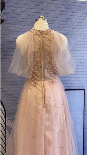Elegant Pink A-line Halter Tulle Long  Prom Dress Evening Dress P4483