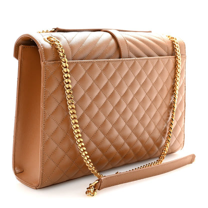 Grain De Poudre Textured Mixed Matelasse Triquilt Large Monogram Satchel Naturel