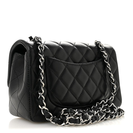 Lambskin Quilted Mini Rectangular Flap Black