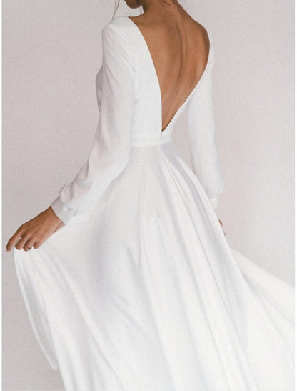 omberprom Bridal Shower Little Dresses Casual Wedding Dresses A-Line Square Neck Long Sleeve Ankle Length Chiffon Bridal Gowns With Pleats