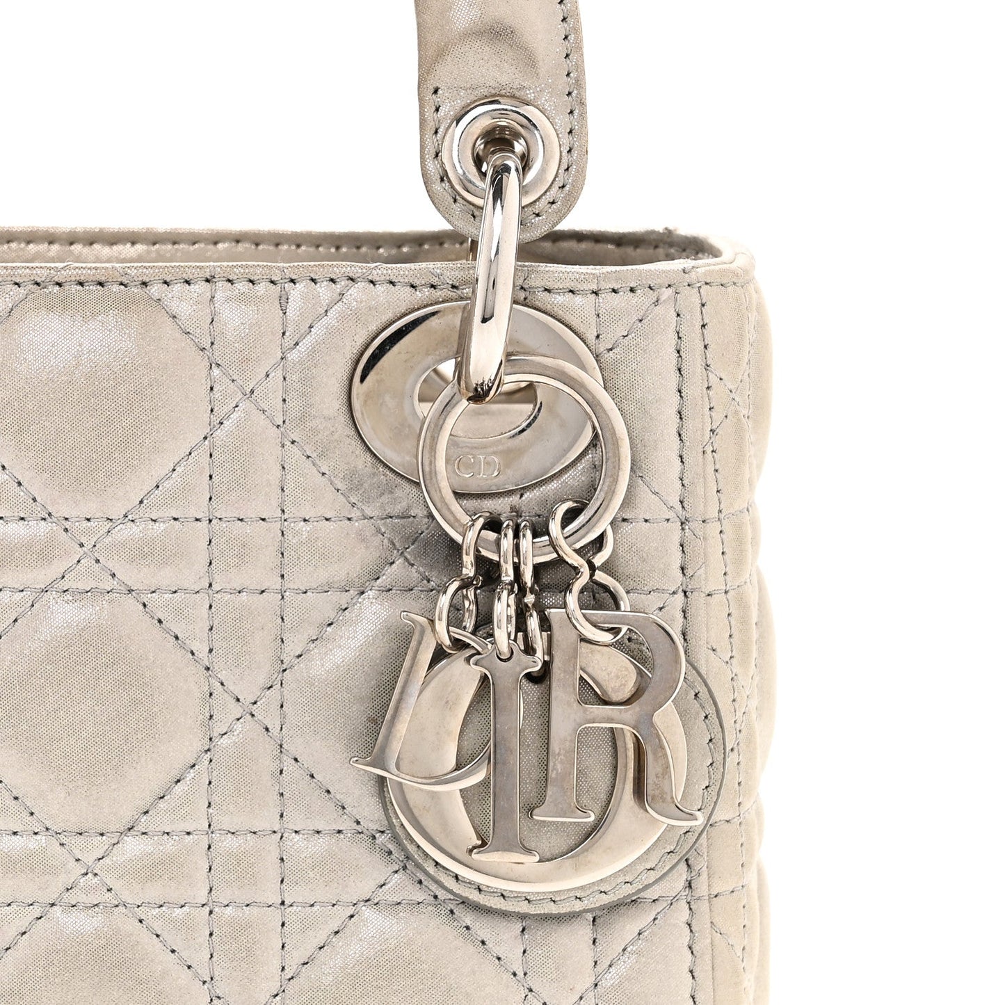 Metallic Lambskin Cannage Mini Lady Dior Silver
