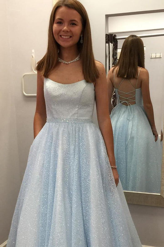 Sparkly Spaghetti Straps Lilac Long Prom Dresses With Sequins,Formal Dress