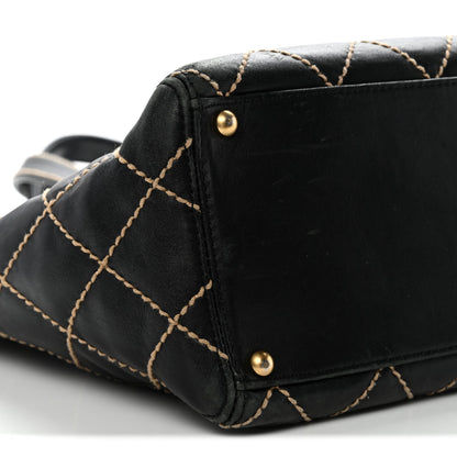 Calfskin Contrast Stitch Surpique Tote Black