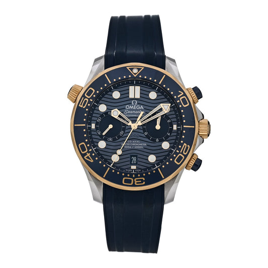 Stainless Steel 18K Yellow Gold Rubber 44mm Seamaster Diver 300M Co-Axial Master Chronometer Automatic Watch Blue 210.22.44.51.03.001