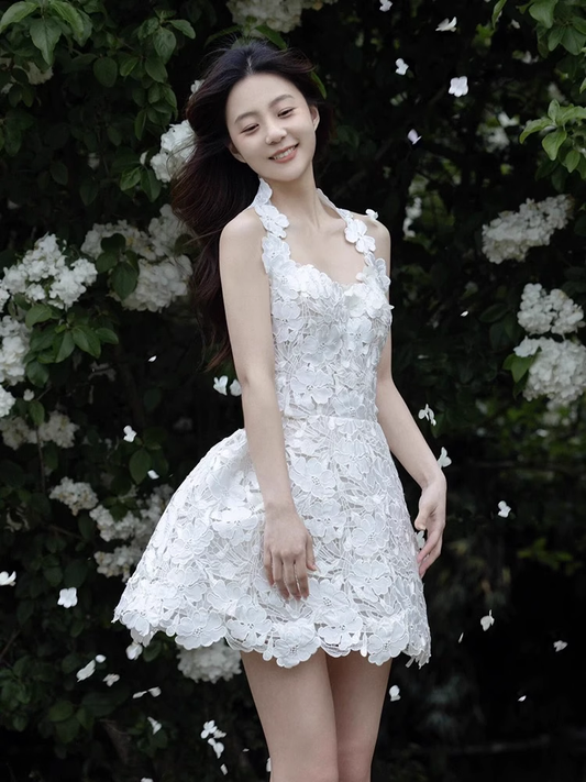 Retro White Appliqued Sleeveless Design A-line Party Dress Homecoming Dresses TP3946