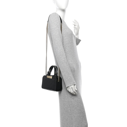 Grained Calfskin Stitched Mini Label Click Shopper Tote Black