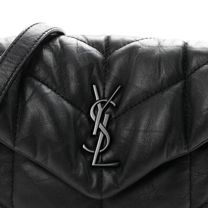 Calfskin Quilted Toy Loulou Puffer Monogram Monochrome Chain Satchel Black