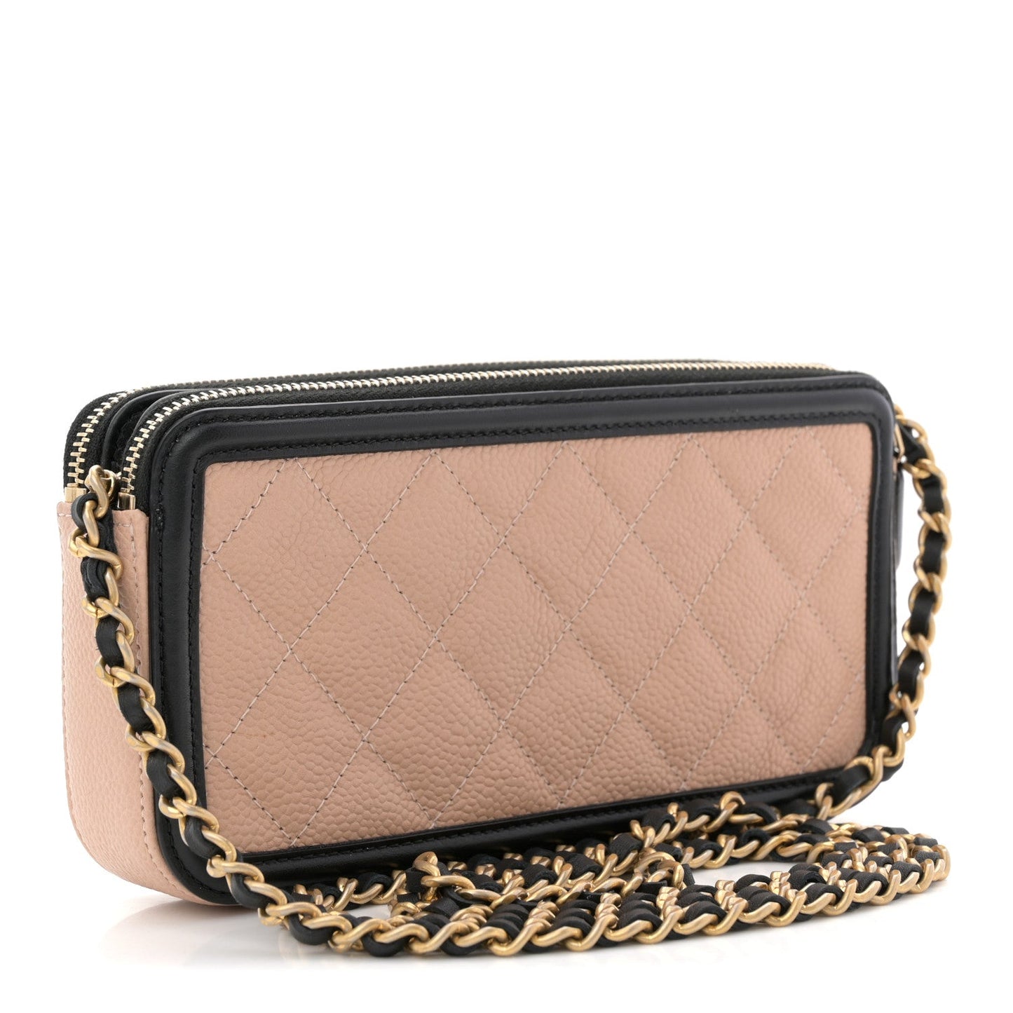 Caviar Quilted CC Filigree Clutch With Chain Beige Black
