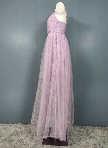 Elegant Lavender A-line V-neck Spaghetti Strap Tulle Long Prom Dress Evening Dress P4495