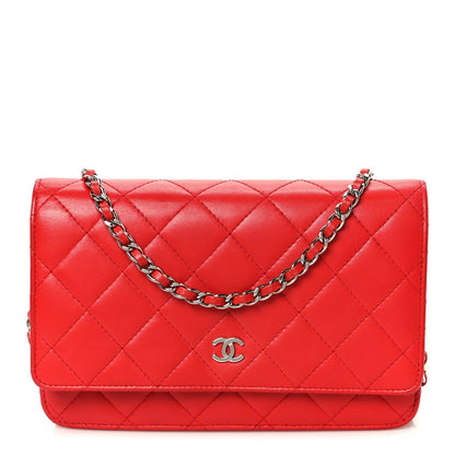Lambskin Quilted Wallet On Chain WOC Red