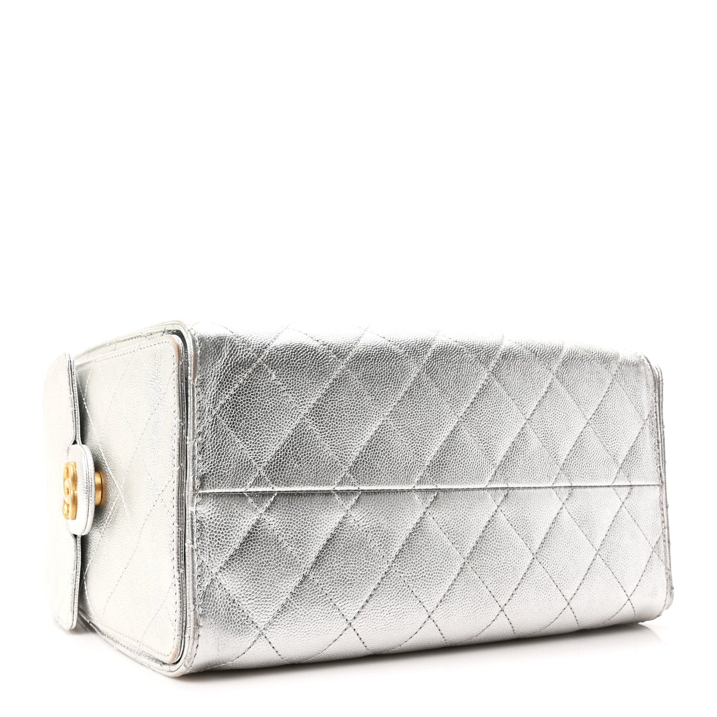 Metallic Caviar Quilted Small Chanel 25 Handbag Silver