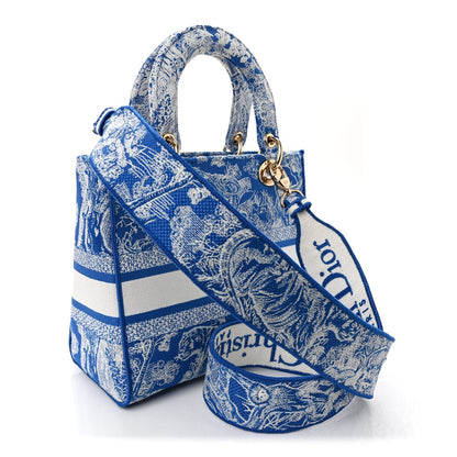 Canvas Toile De Jouy Reverse Embroidered Medium Lady D-Lite Fluorescent Blue
