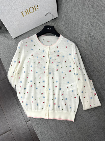 CD Dioramour Cardigan Embroidered Ivory Wool 349490
