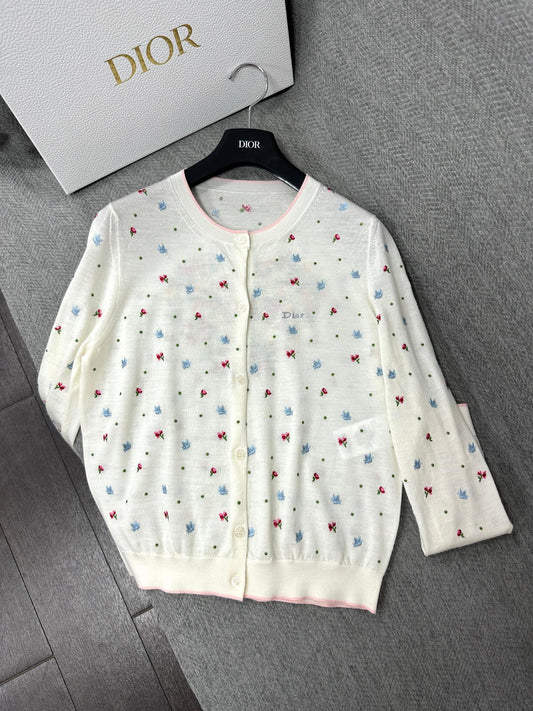 CD Dioramour Cardigan Embroidered Ivory Wool 349490