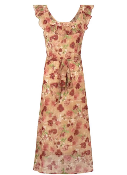 2025 Summer New French Romantic Floral Sweet Waist Flying Sleeveless Dress R0937