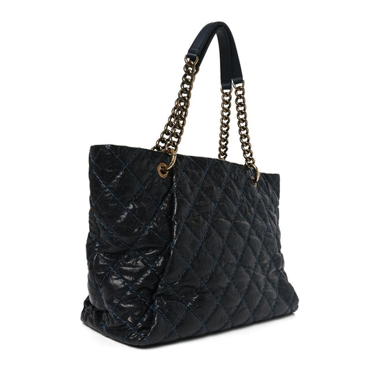 Glazed Caviar Coco Pleats Totes Navy