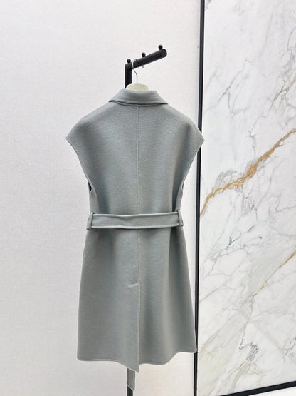 HERMES 25S SLEEVELESS WOOL VEST COAT WITH BOW BELT 96700