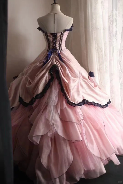 Chic Pink 3D Floral Applique A-Line Strapless Long Quinceanera Ball Gown TP5221