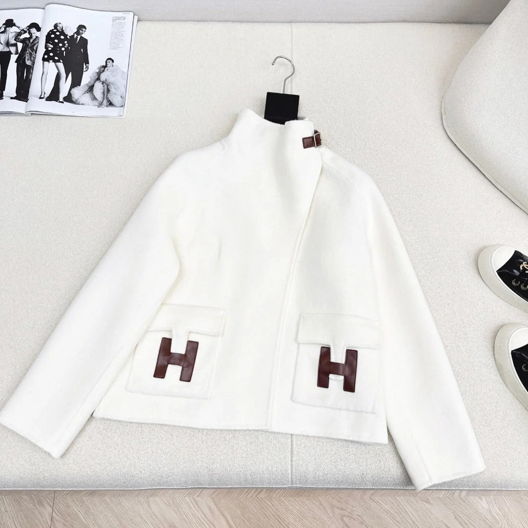 HERMES 25S DOUBLE-FACED WOOL STAND-COLLAR COAT 188