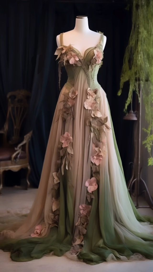 Vintage Ombre Chiffon Appliques Long Prom Dress Formal Evening Gown cc2385