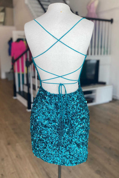 PM247,Spaghetti Straps Bodycon Mini Dress,Short Sequin Graduation Dresses